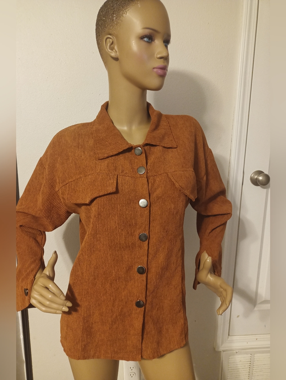Rust Corduroy Button-Up Shacket - Picture 2 of 6